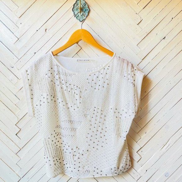 Alice + Olivia Tops - ALICE + OLIVIA White Tee with Swarovski Crystals – Chic & Glamorous! ✨